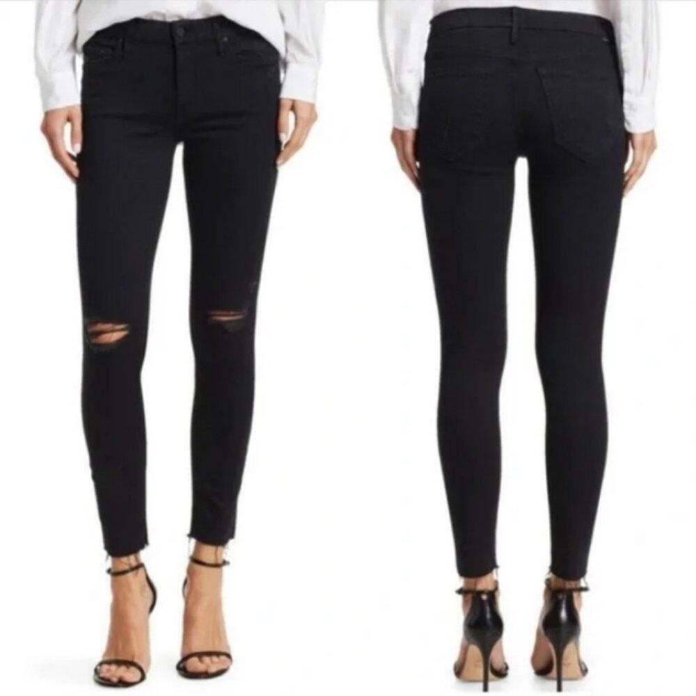 Mother Looker Ankle Fray Women's 25 Black Denim Skinny Distressed Guilty As Sin